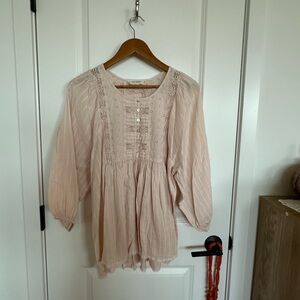 Lucky Brand Light Pink Embroidered Blouse